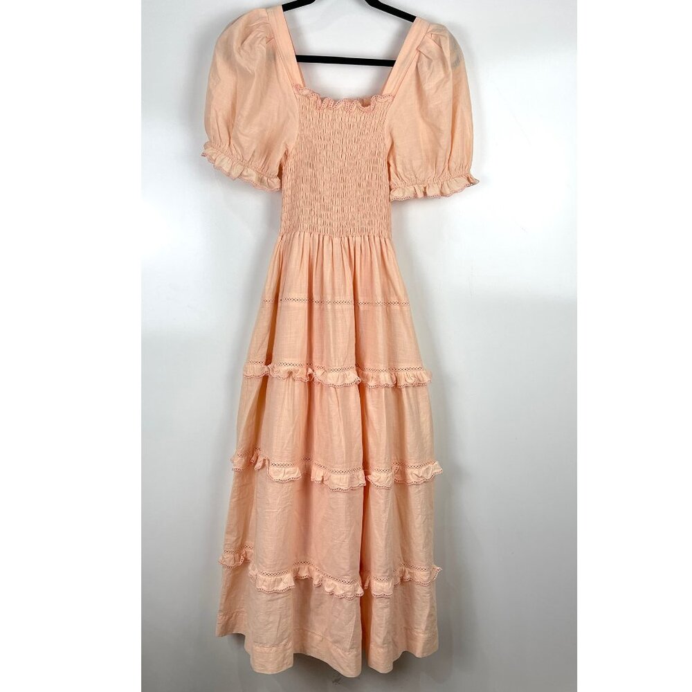 THE GREAT Savanna Scallop Dress Puff Sleeve Cottagecore Midi Size 2 Medium NWT